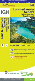 Fietskaart - Wegenkaart - landkaart 143 Lons-Le-Saunier - Geneve | IGN - Institut Géographique National