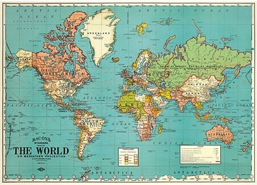 Vintage wereldkaart Bacon's Standard Map of the World, 70 x 50 cm | Cavallini & Co