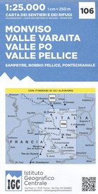 Wandelkaart 106 Monviso, Valle Varaita, Valle Po, Valle Pellice | IGC - Istituto Geografico Centrale