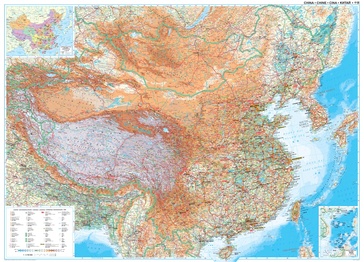 Wandkaart China – geografisch, 120 x 88 cm | Gizi Map