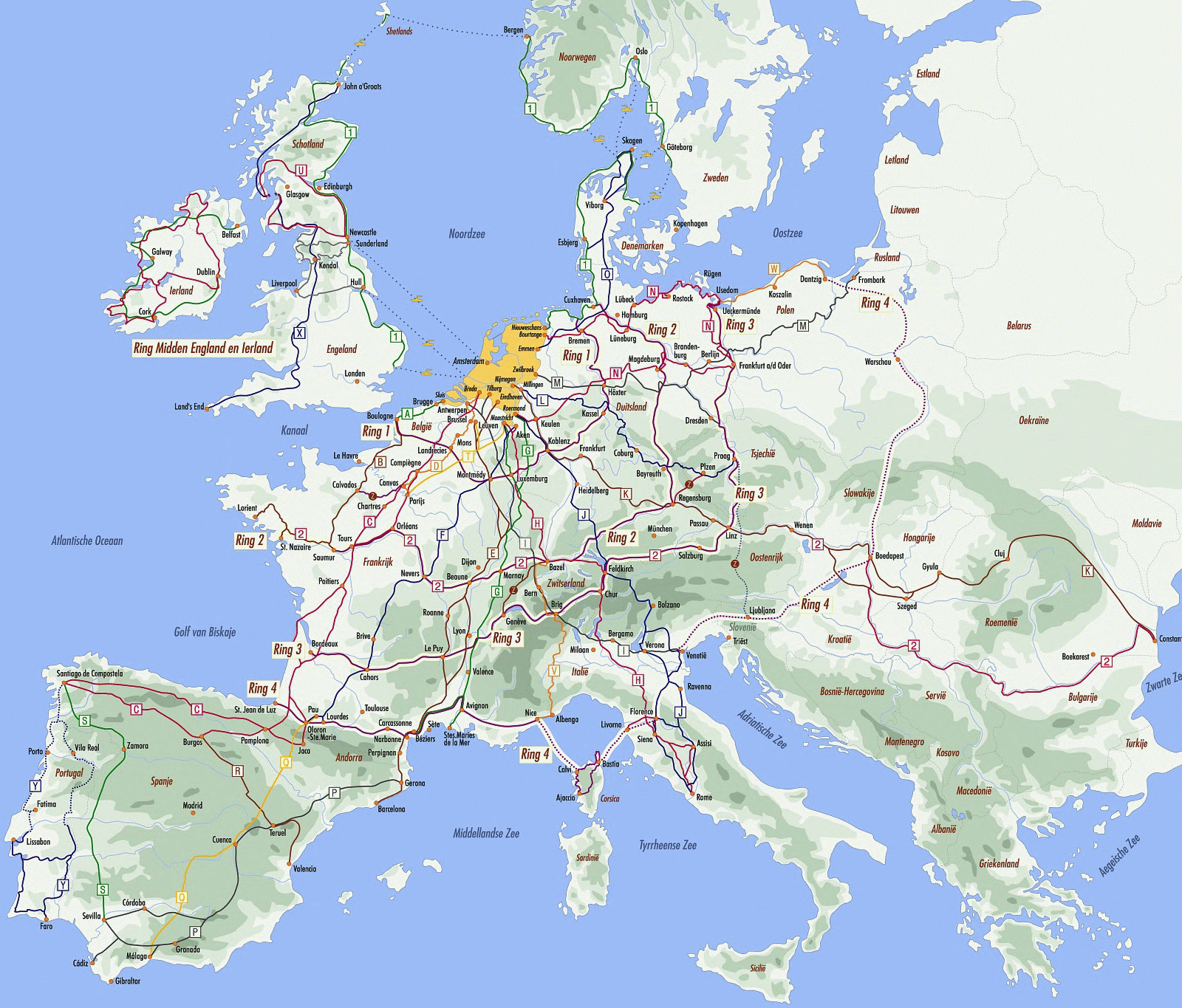 Overzicht LF routes Europa