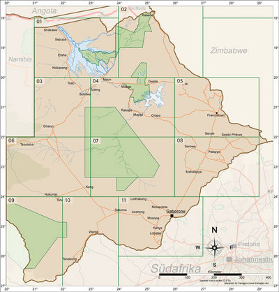 Overzicht topografische kaarten Botswana