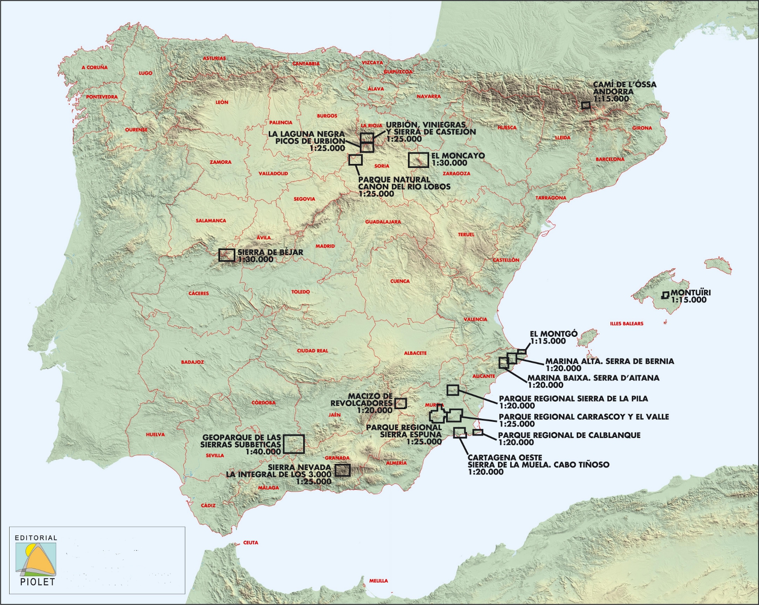 Overzichtskaart wandelkaarten Editorial Piolet - Spanje zuidoost